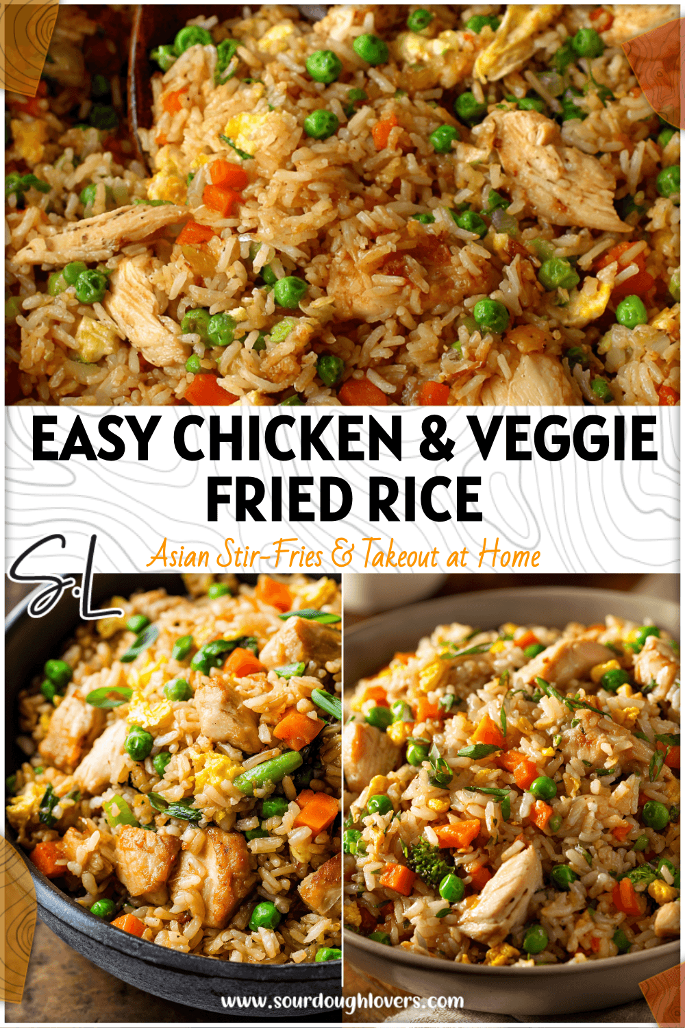 Colorful Chicken & Veggie Fried Rice in a skillet featuring mixed vegetables and tender rice. 2026
